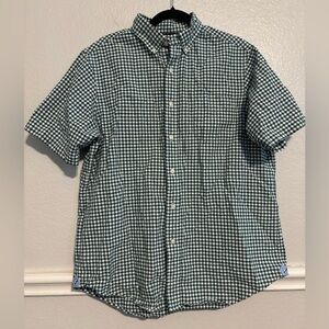 Cremieux Men’s short-sleeve button-up green and white gingham shirt size Large